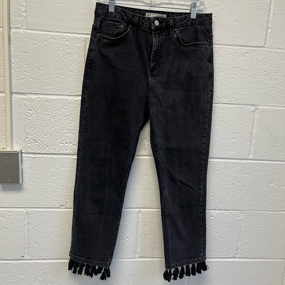 Topshop Moto Black Denim Jamie Jeans with Tassle Hem Sz. 30 - Picture 7 of 12